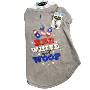 Red White And Woof Patriotic Size XL Gray With Graphic Dog T-Shirt